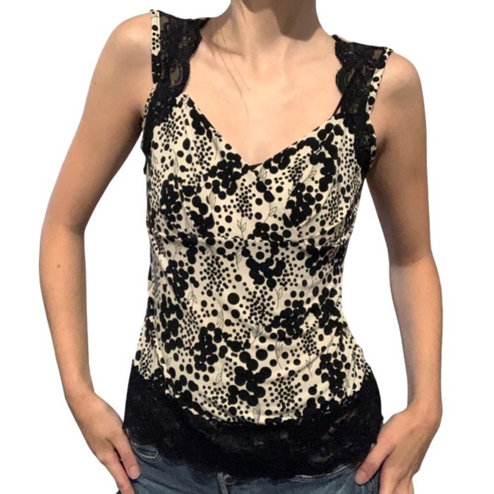 J.T.B Y2K Black White Dot Print Fitted Tank Top – Small